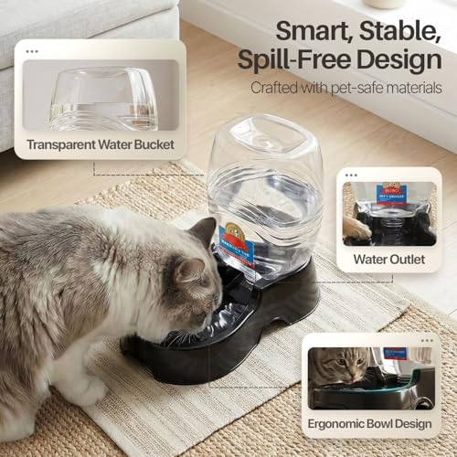Gravity Pet Water Dispenser for Cats & Small Dogs (Black / 0.9 L)