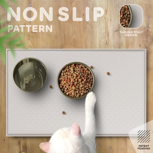 Dog Food Mat 28x18 Raised Edges Dogs Mat for Food and Water Prevent Spill (28"L x 18"W / Warm Ash)