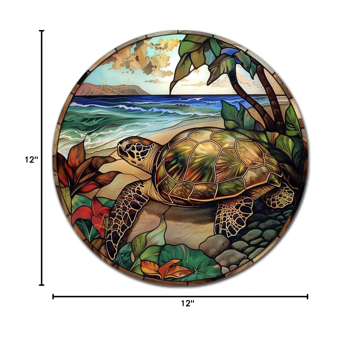 Metal Stained Glass Turtle Tin Sign for Home Decor (12×12 Inches / Turtle)