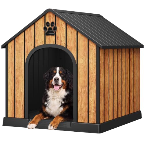 Large Dog House Outdoor (Faux Wood Grain / 36" L x 38" W x 38" H)