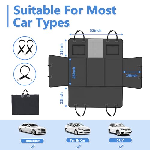 Hard Bottom Dog Car Seat Cover for Back Seat (Black Faux Leather / L：For Cars/ Mid-Size SUV/ Small Truck)