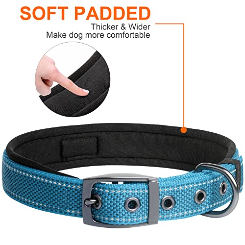 Heavy Duty Dog Collar for Medium Dogs with Metal Belt Buckle (Medium(14.5"-19") / Blue)