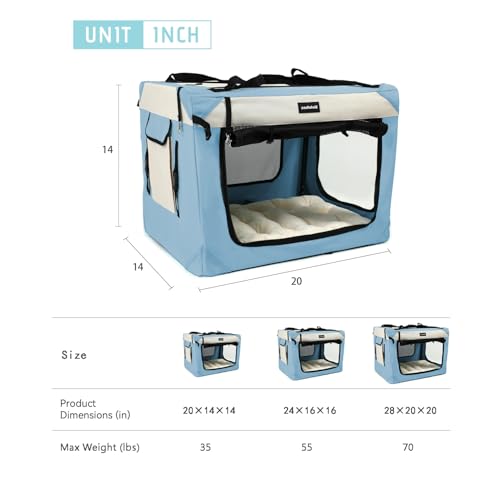 Large Cat Carrier Collapsible Travel Dog Crate Portable Soft (20.0"L x 14.0"W x 14.0"H / Sky Blue)