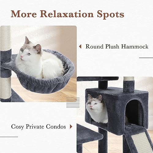 Cat Tree 60 Inches Cat Tower with Dual Condos (L-60" / Dark Gray)