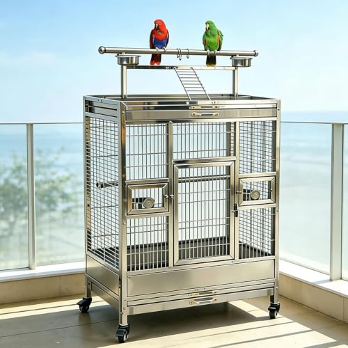 Stainless Steel Bird Cage 80x50x135cm with Top Stand for Parrots