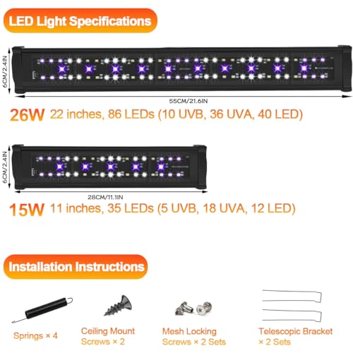 LED UVB Light for Reptile with Timer & Dimmer (11 Inch)
