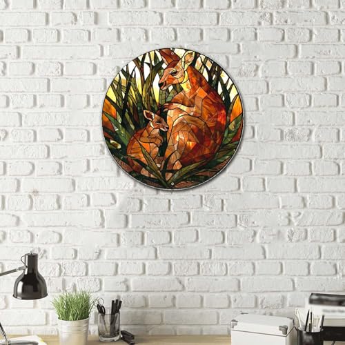 Metal Sign Tin Sign Circular Stained Glass Kangaroo Tin Signs For Garden For Bar 12×12 Inches (12×12 Inches / Kangaroo)