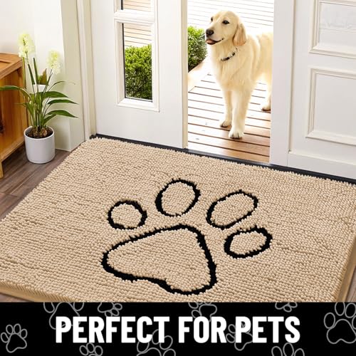Dog Door Mat for Muddy Paws (48"X30" / Beige and Black)