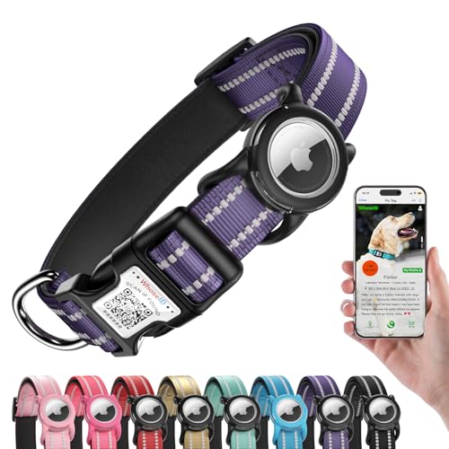 Reflective Dog Collar with Airtag Holder for Small Dogs (Z: Purple / S: with Airtag Holder)