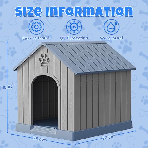 Dog House Resin Indoor Outdoor Large Dogs Shelter (Classic Blue / Large Dog: 38 Inch)