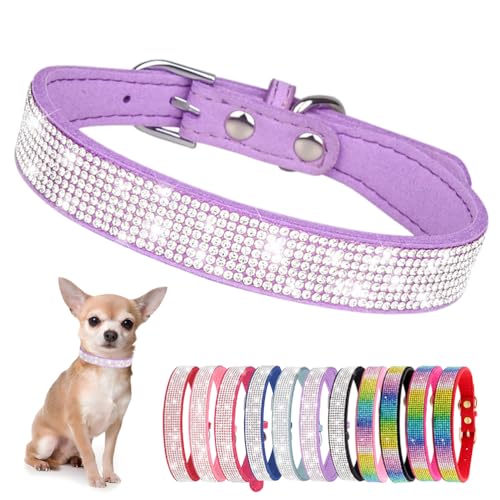 Bling Dog Collars for Small Dogs Rhinestone Diamond Cat Collar Purple S (1Purple / S)