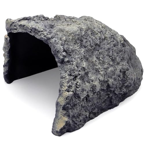 Rock Cave Habitat Hidden for Reptile and Amphibians.Terrarium & Aquarium Decor (Extra Large Size ( Grey ))