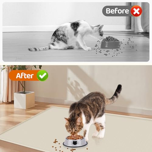 Cat Food Mat Extra Large Silicone Pet Bowl Mat 51''x25.6'' (Beige / 51"L x 25.6"W)