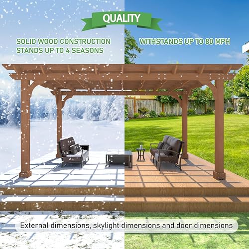 10x14 FT Cedar Wood Pergola with Trellis Roof (10x14 FT)