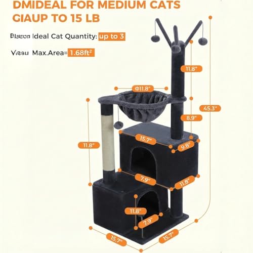 Cat Tree 45" for Indoor Cats (Smoky Gray / 45 inches)
