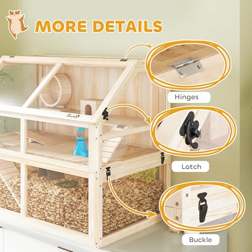 Wooden Hamster Cage 3 Tier for Dwarf Gerbil 37"x21"x30" Natural (Natural Wood / 37.4"L x 20.9"W x 29.9"H)