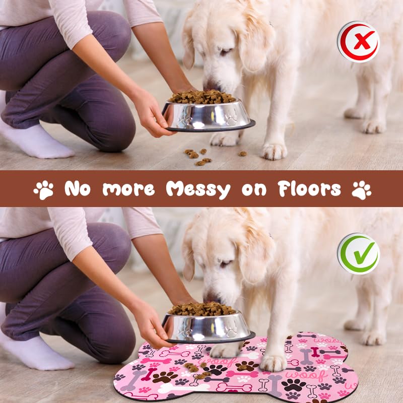 Dog Food Mats for Floors Waterproof (Pink / 19"L x 12"W)