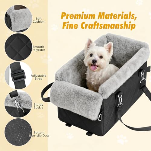 Center Console Dog Car Seat for Small Dogs&Cats Under 12 LBS (Black)