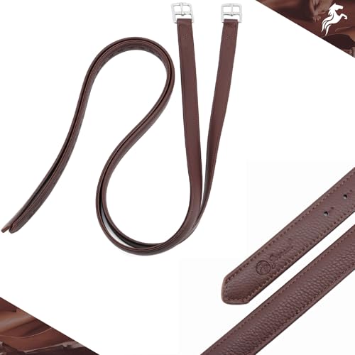 Stability English Stirrup Leathers with Strong Nylon Core for Equestrian Riding (58" / 145cm / Reddish Coffee)