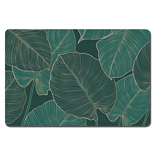 Dog Food Mat 16" x 24" Flower Absorbent Dog Cat Bowl Mat for Food and Water (Tropical Palm Leaves / 16"L x 24"W)