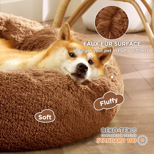 Calming Dog Bed Medium Size Dog Donut Washable Pet Bed (30"L x 30"W x 8"Th / Copper)