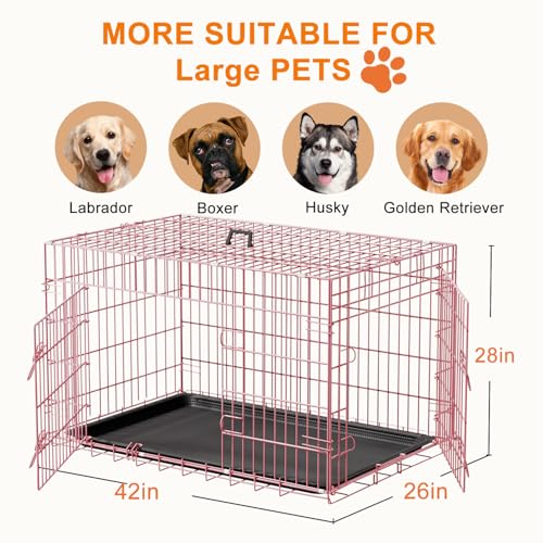 42" Foldable Metal Dog Crate (Pink)