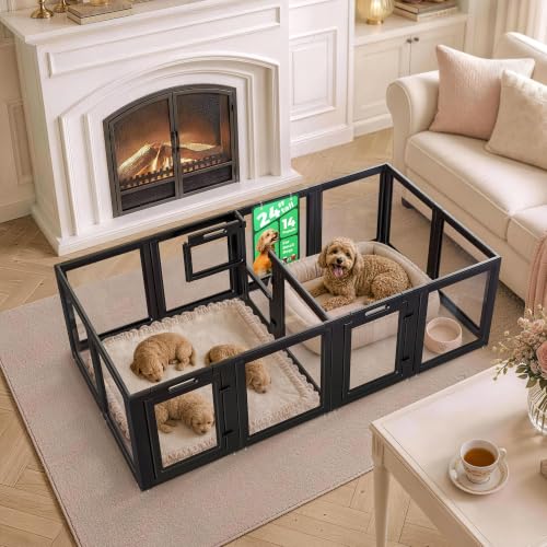 AuraSpace Acrylic Dog Playpen with Whelping Door (Black / 24"H)