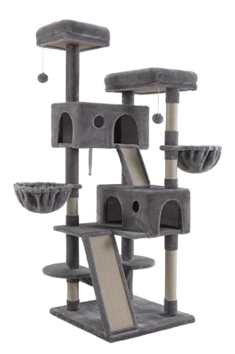 65in Multi Level Large Cat Tree Tower for Indoor Kitties (Grey)