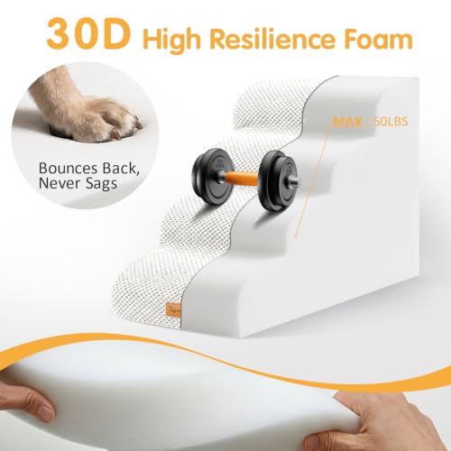 High Density Foam Dog Steps 4 Tiers (White / 28.5*15.7*20.5)