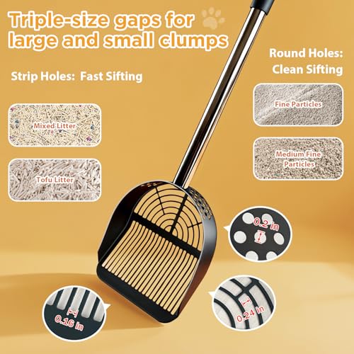 Cat Litter Scoop Deep Shovel (Long Handle-For particles up to 3 mm / Black)