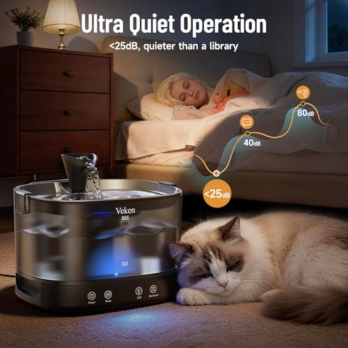 85oz 2.5L Cordless Cat Water Fountain for Cats (Black Silver)