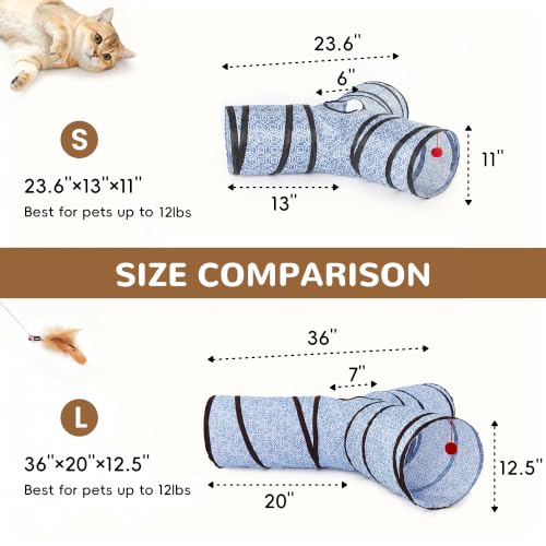 Cat Tunnel, 3-Way Collapsible Toy, Large Size Blue Coin (Blue Coin / Large)