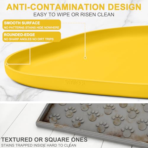 Waterproof Silicone Pet Food Mat with Raised Edge for Dog & Cat (Vivid Yellow / 24"L x 16"W)
