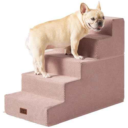 Dog Stairs for High Bed 25" H (Pink / Extra Wide 17.7" x 35" x 25")