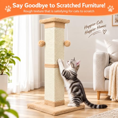 Cat Scratching Post 33 Inch Nature Sisal Cat Scratch Post for Indoor Cats (Orange)