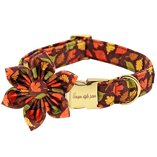 Fall Dog Collar with Bow (L / mapleleaf flower)