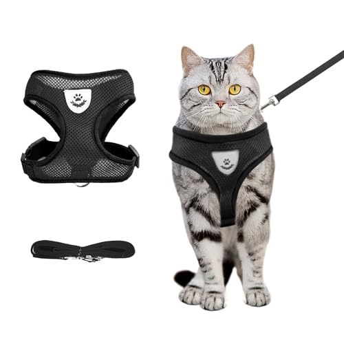 Black Cat Harness and Leash Set (black / M：(Neck:11.81" chest:14.56"-18.50"))