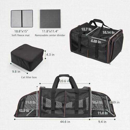 Expandable Cat Carrier for 2 Cats (Black)