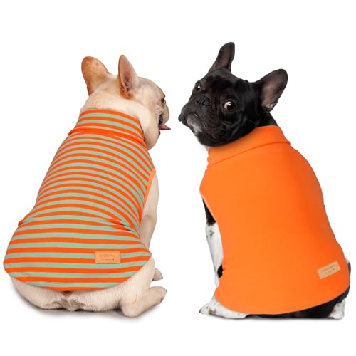 2Pack Dog Sweater for Small Dogs Soft Pet Coats Fleece Sweatshirt (Medium (7-11lbs) / 5# Stripe+Orange)