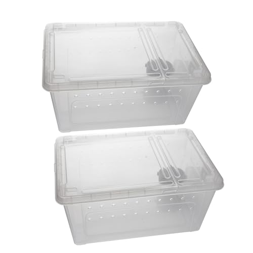 Portable Reptile Terrarium Habitat for Mini Pet Houses Breathable Holes Stackable Container (2PCS-Clear-L)