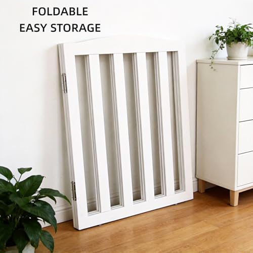 Foldable Freestanding Indoor Dog Gate for House Wood White Long Pet Gates Dog Fence for Stairs Puppy Gates for Hallways (White / 【3 Panels】60''w X 24''h)