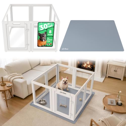 AuraSpace Acrylic Indoor Dog Playpen with Floor Mat (White / 30"H)