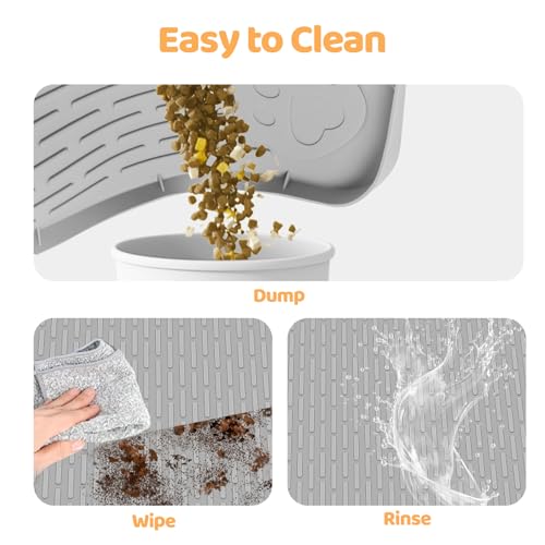 Cat Food Mat Extra Large Silicone Pet Bowl Mat 50''x35'' (Light Grey / 50"L x 35"W)