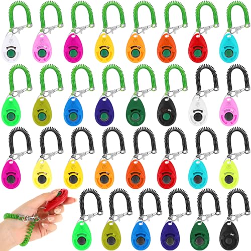 30 Pcs Dog Training Clicker Bulk Colorful Pet Training Clicker Cat Animal Trainer Clicker with Wrist Strap for Pet Dog Cat Horse Bird Behavioral Trainer Accessories
