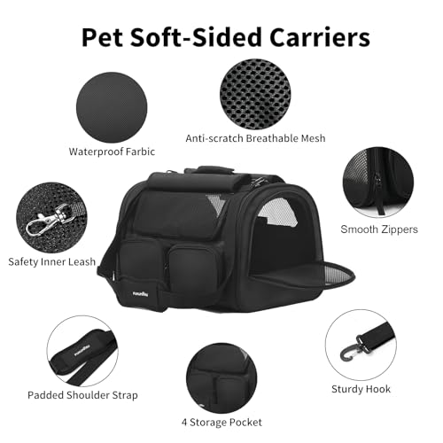 Cat Carrier Airline Approved Dog Carrier with Rollable Cover (Black)