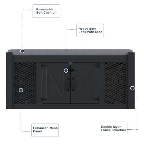 Dog Crate Furniture with Padded Seat (Black)
