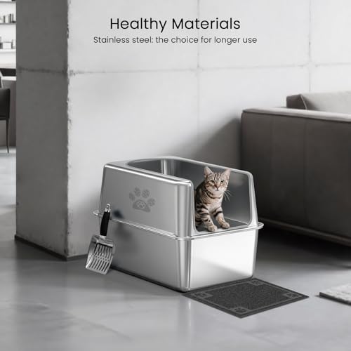 Enclosed Stainless Steel Cat Litter Box with Lid (XL-23.6"x15.7"x15.7")