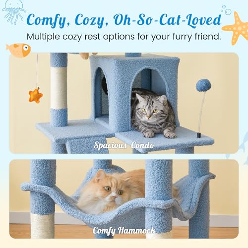 Ocean Themed Cat Tree (70.1 in / Blue)