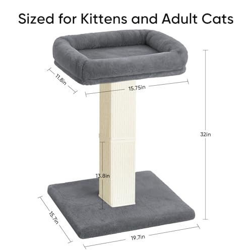 Cat Scratching Post with Plush Perch for Indoor Cats (Grey)