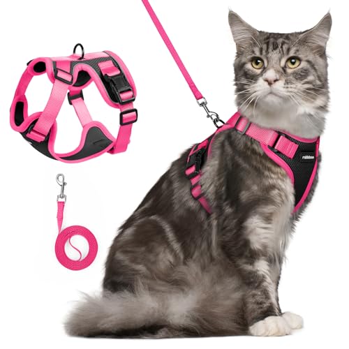 Cat Harness and Leash Set (Black & Rose Pink / M)